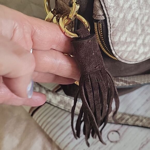 MICHAEL Michael Kors Brown Suede and Python Embossed Leather Shoulder/Crossbody - Picture 3 of 10